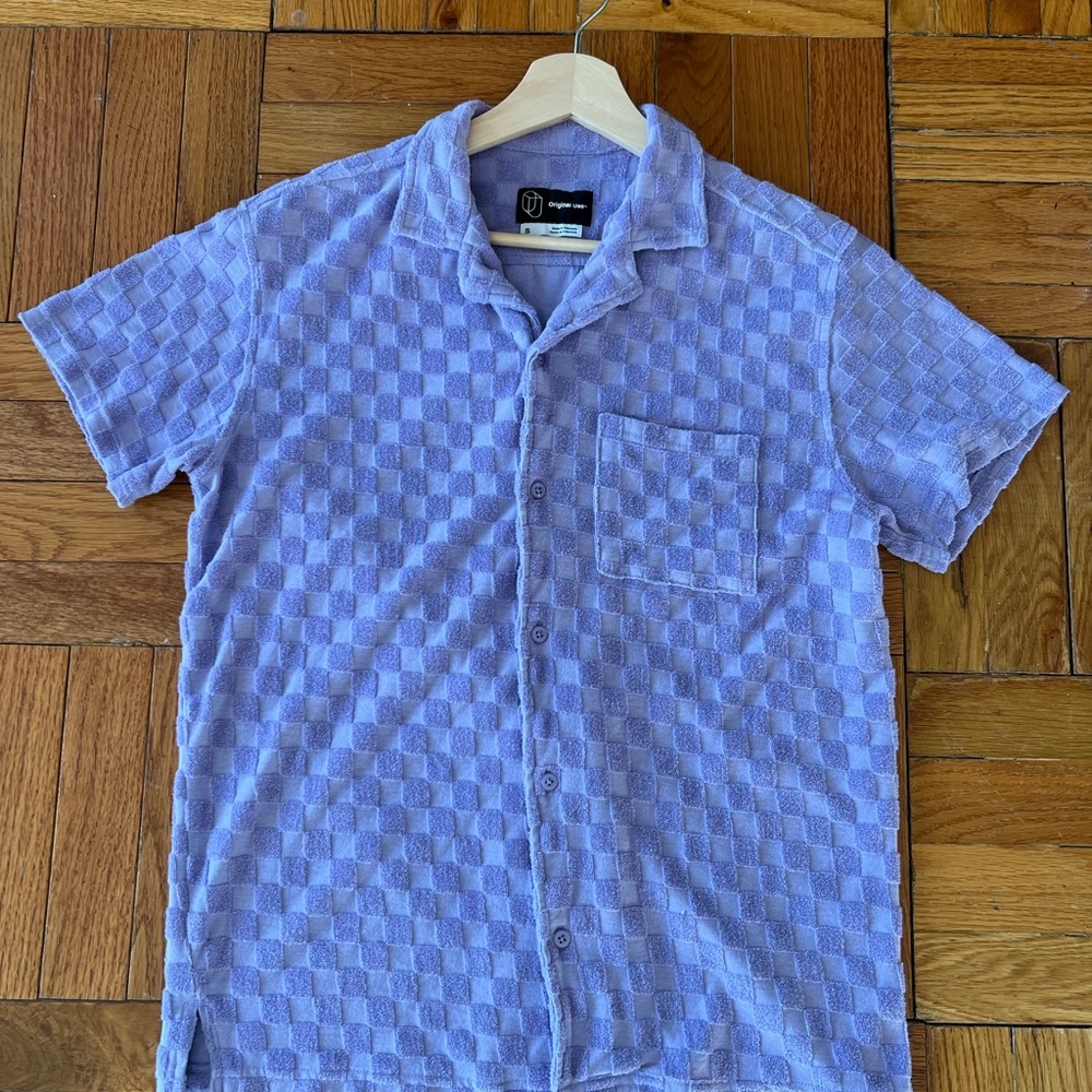 Original Use Terry Lavender Checkered Button Down Shirt